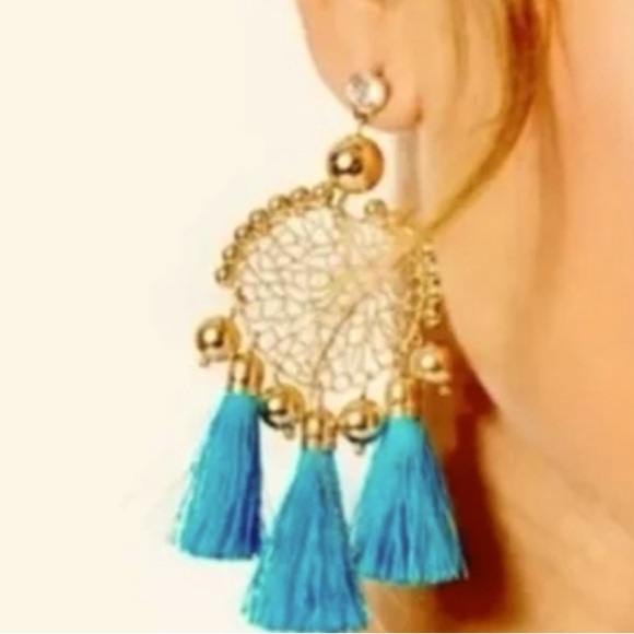 Lilly Pulitzer NWT Sea Dreamer Cumulus Blue Gold Tone Dangle Earrings (J025) - Picture 3 of 8